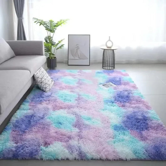 Gradient Silk Wool Non-Slip Bedside Rug - Machine Washable Carpet for Childrens Room  Living Room - ZOOMNSTORE