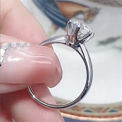CC Wedding Rings For Women Silver Color 1ct 6 Claws Cubic Zirconia Engagement Propose Fashion Jewelry Accessories CC633 - ZOOMNSTORE