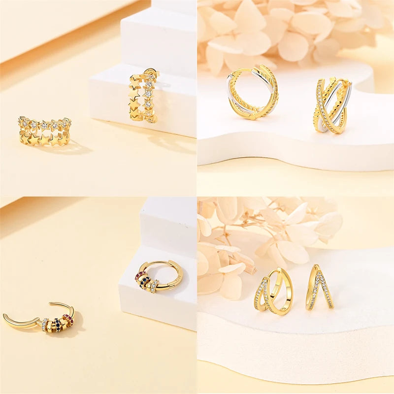 Silver Gold Pearl Earrings - 925 Sterling Silver Bee Star Moon Design Studs - ZOOMNSTORE