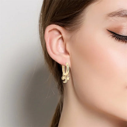 Silver Gold Pearl Earrings - 925 Sterling Silver Bee Star Moon Design Studs - ZOOMNSTORE