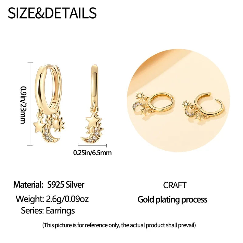 Silver Gold Pearl Earrings - 925 Sterling Silver Bee Star Moon Design Studs - ZOOMNSTORE