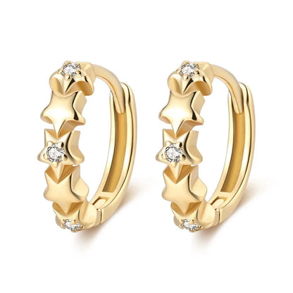 Silver Gold Pearl Earrings - 925 Sterling Silver Bee Star Moon Design Studs - ZOOMNSTORE