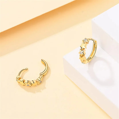 Silver Gold Pearl Earrings - 925 Sterling Silver Bee Star Moon Design Studs - ZOOMNSTORE