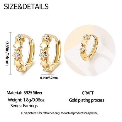 Silver Gold Pearl Earrings - 925 Sterling Silver Bee Star Moon Design Studs - ZOOMNSTORE