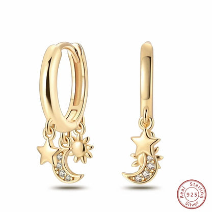 Silver Gold Pearl Earrings - 925 Sterling Silver Bee Star Moon Design Studs - ZOOMNSTORE