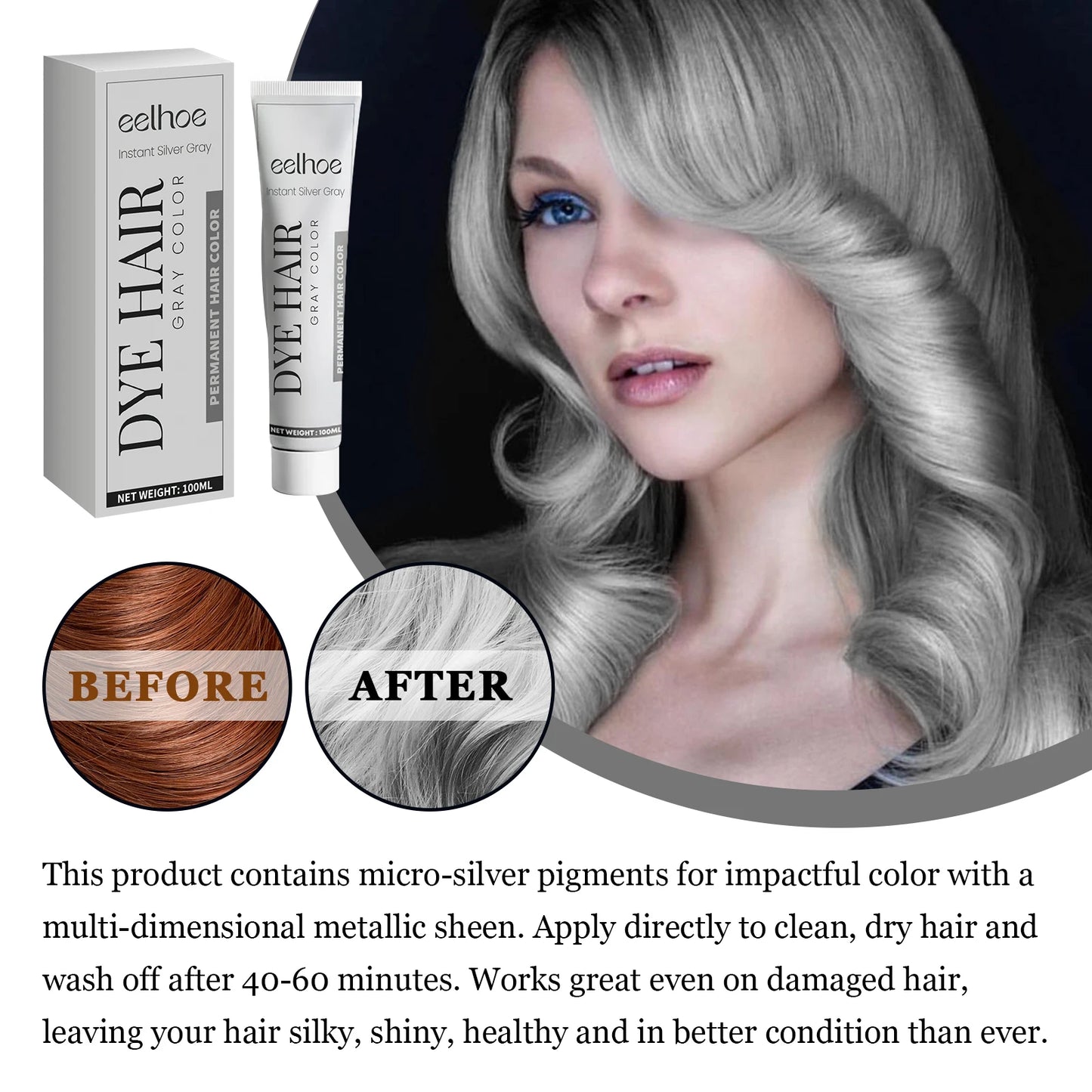 Silver Grey Hair Dye Cream - Smoky Punk DIY Color No Damage Long-lasting - ZOOMNSTORE