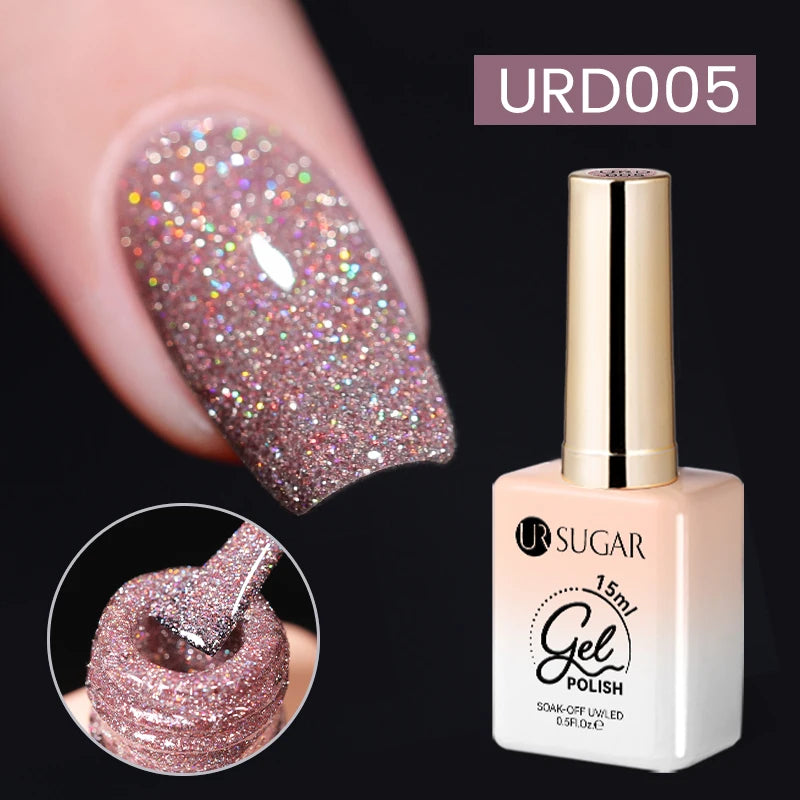 Silver Reflective Nail Gel Polish - 15ml Shining Glitter Soak Off UV Gel for Nail Art - ZOOMNSTORE