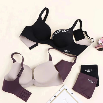Simplicity Letters Printed Bra Sexy Deep V Thin Women's Lingerie Seamless Cup Surface Bralette No steel rings gather Brassiere - ZOOMNSTORE