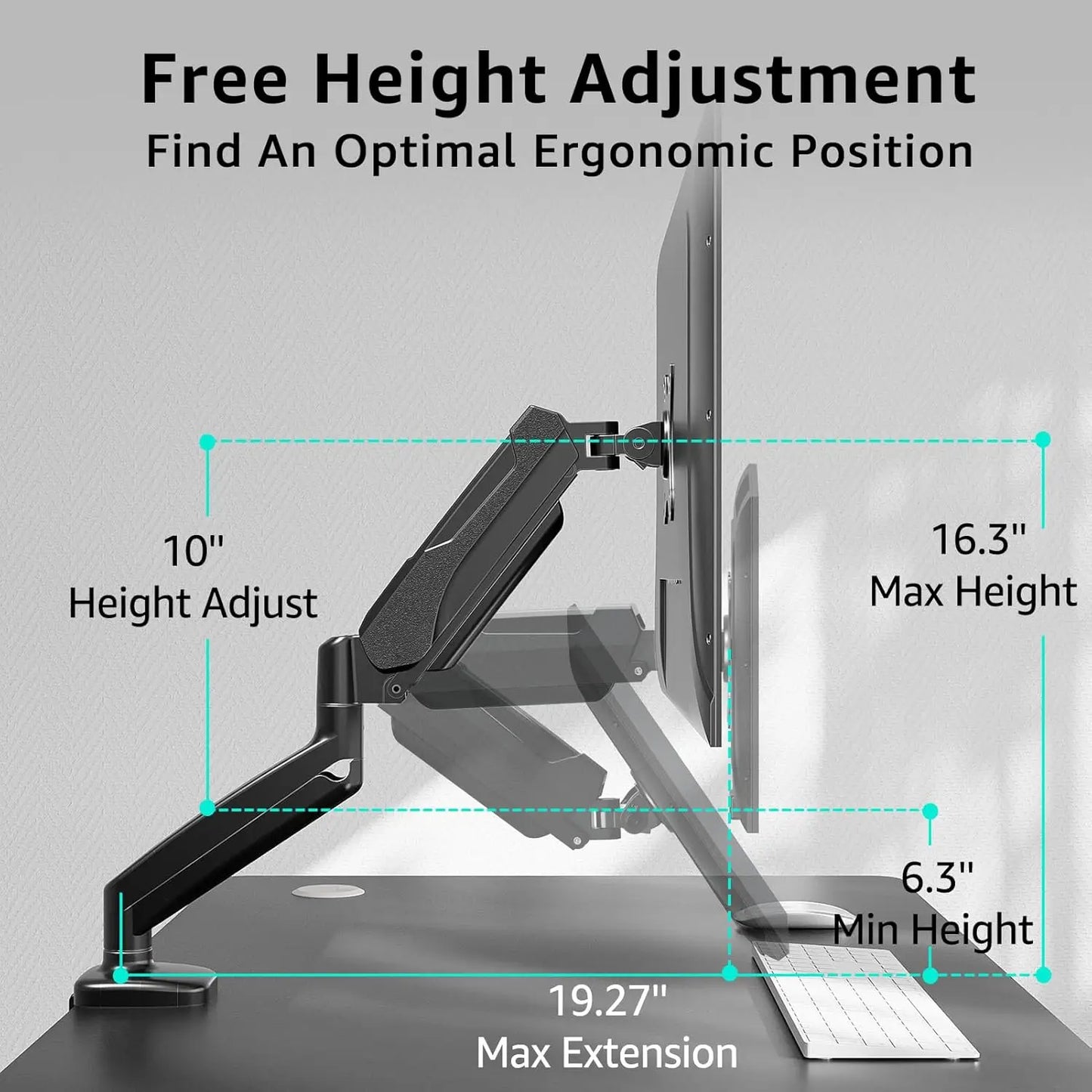Single Monitor Mount - Adjustable Gas Spring Arm with VESA 75/100mm for 13-32 Inch Screens - ZOOMNSTORE