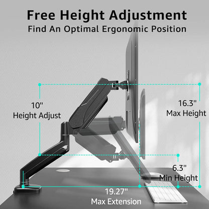 Single Monitor Mount - Adjustable Gas Spring Arm with VESA 75/100mm for 13-32 Inch Screens - ZOOMNSTORE