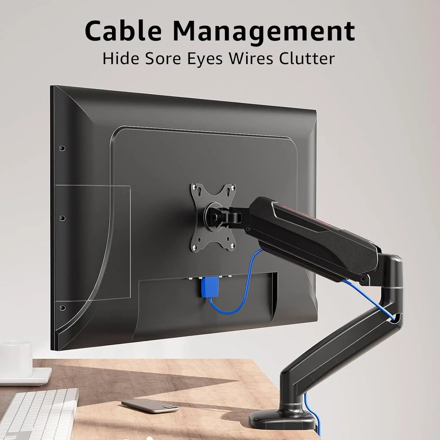 Single Monitor Mount - Adjustable Gas Spring Arm with VESA 75/100mm for 13-32 Inch Screens - ZOOMNSTORE