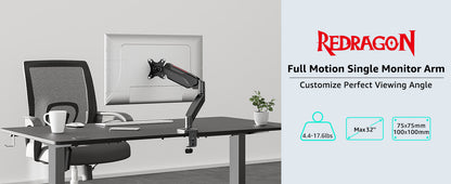 Single Monitor Mount - Adjustable Gas Spring Arm with VESA 75/100mm for 13-32 Inch Screens - ZOOMNSTORE