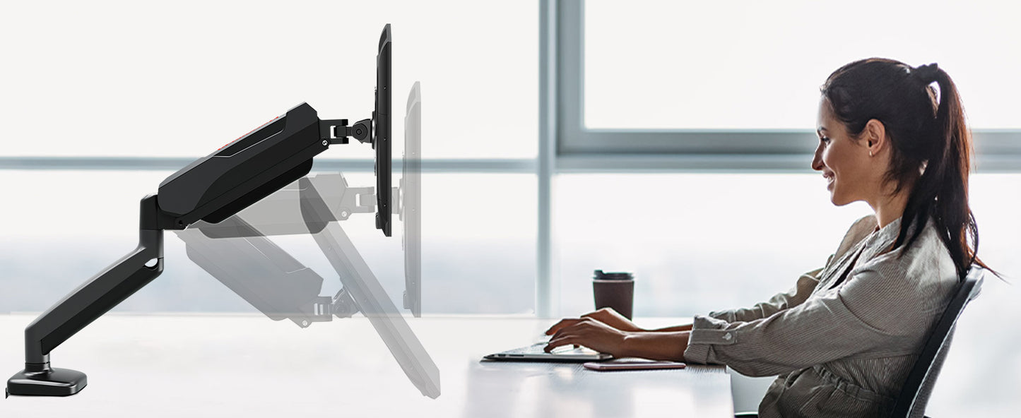 Single Monitor Mount - Adjustable Gas Spring Arm with VESA 75/100mm for 13-32 Inch Screens - ZOOMNSTORE