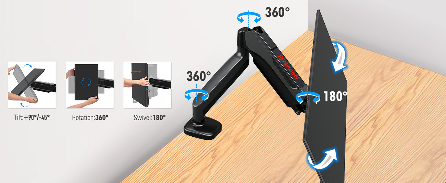 Single Monitor Mount - Adjustable Gas Spring Arm with VESA 75/100mm for 13-32 Inch Screens - ZOOMNSTORE