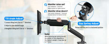 Single Monitor Mount - Adjustable Gas Spring Arm with VESA 75/100mm for 13-32 Inch Screens - ZOOMNSTORE