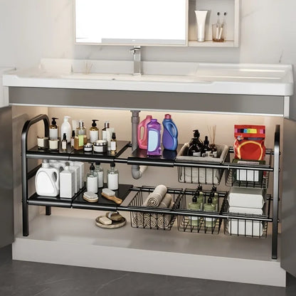 Expandable Under-Sink Organizer Set - Multi-Use Storage Rack for Kitchen  Bathroom - ZOOMNSTORE