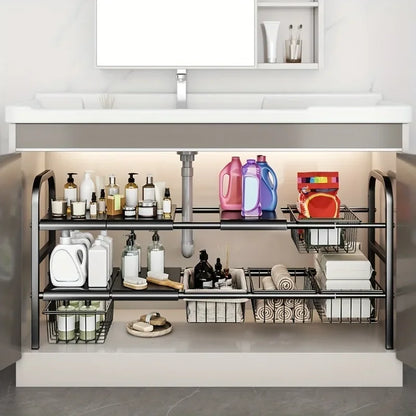 Expandable Under-Sink Organizer Set - Multi-Use Storage Rack for Kitchen  Bathroom - ZOOMNSTORE