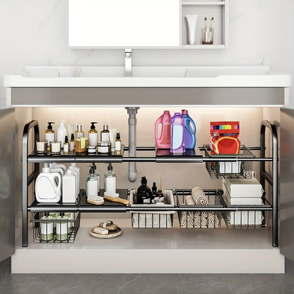 Expandable Under-Sink Organizer Set - Multi-Use Storage Rack for Kitchen  Bathroom - ZOOMNSTORE