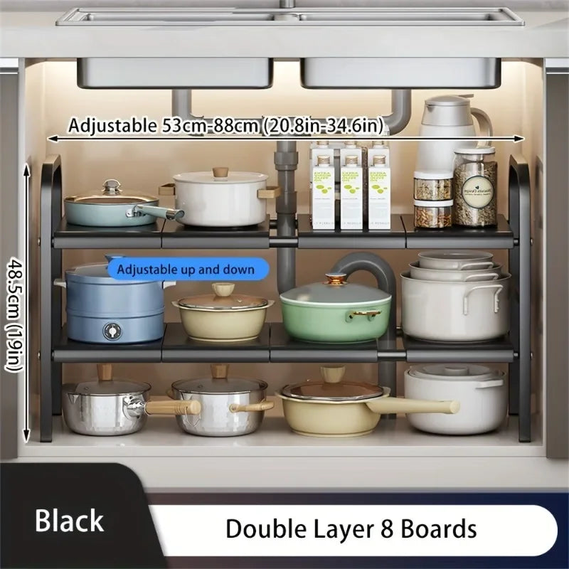 Expandable Under-Sink Organizer Set - Multi-Use Storage Rack for Kitchen  Bathroom - ZOOMNSTORE