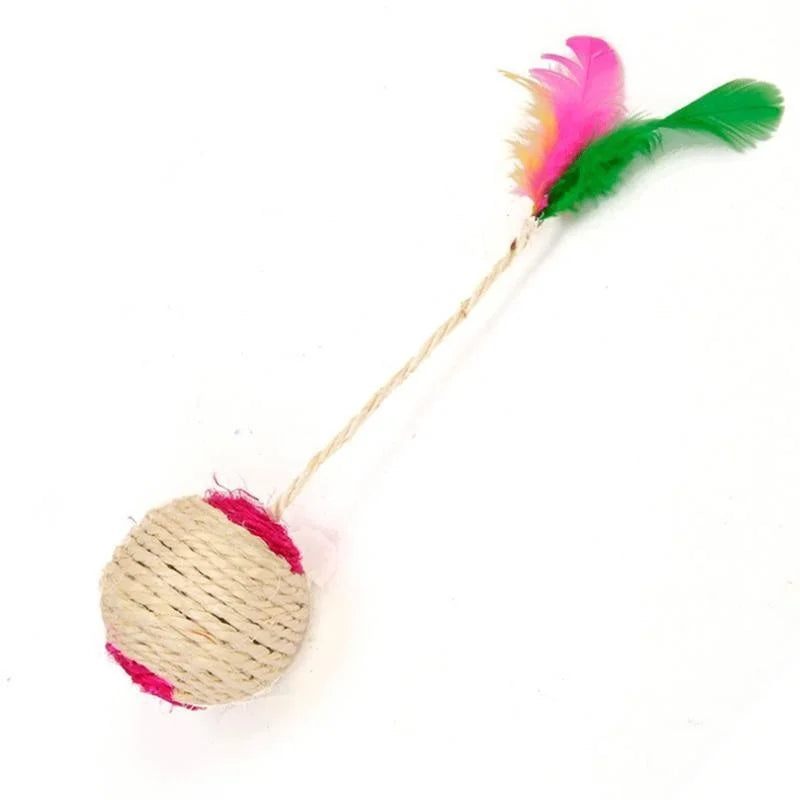 Interactive Sisal Scratching Ball Cat Toy - Training Toy with Feather for Kittens - ZOOMNSTORE