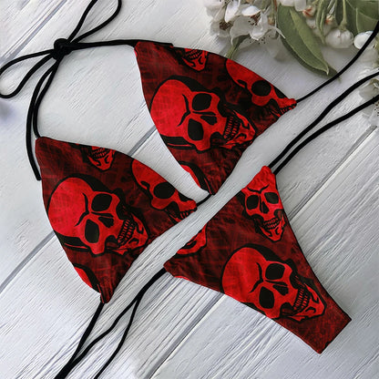 Skull Print Bikini Set - Backless Low Waist Swimsuit for Beach  Halloween Cosplay - ZOOMNSTORE