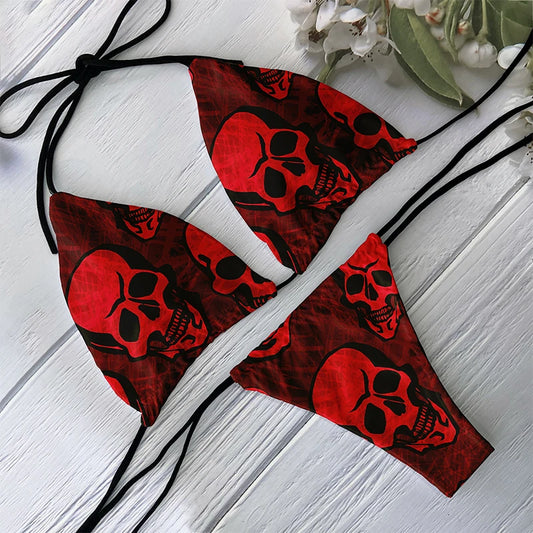 Skull Print Bikini Set - Backless Low Waist Swimsuit for Beach  Halloween Cosplay - ZOOMNSTORE