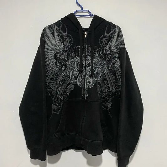 Oversized Skull Print Hoodie - Y2K Hip Hop Sweater - ZOOMNSTORE