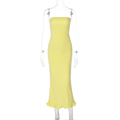 Sleeveless Ruffle Bodycon Midi Dress - Womens Solid Party Clubwear for Autumn Winter - ZOOMNSTORE