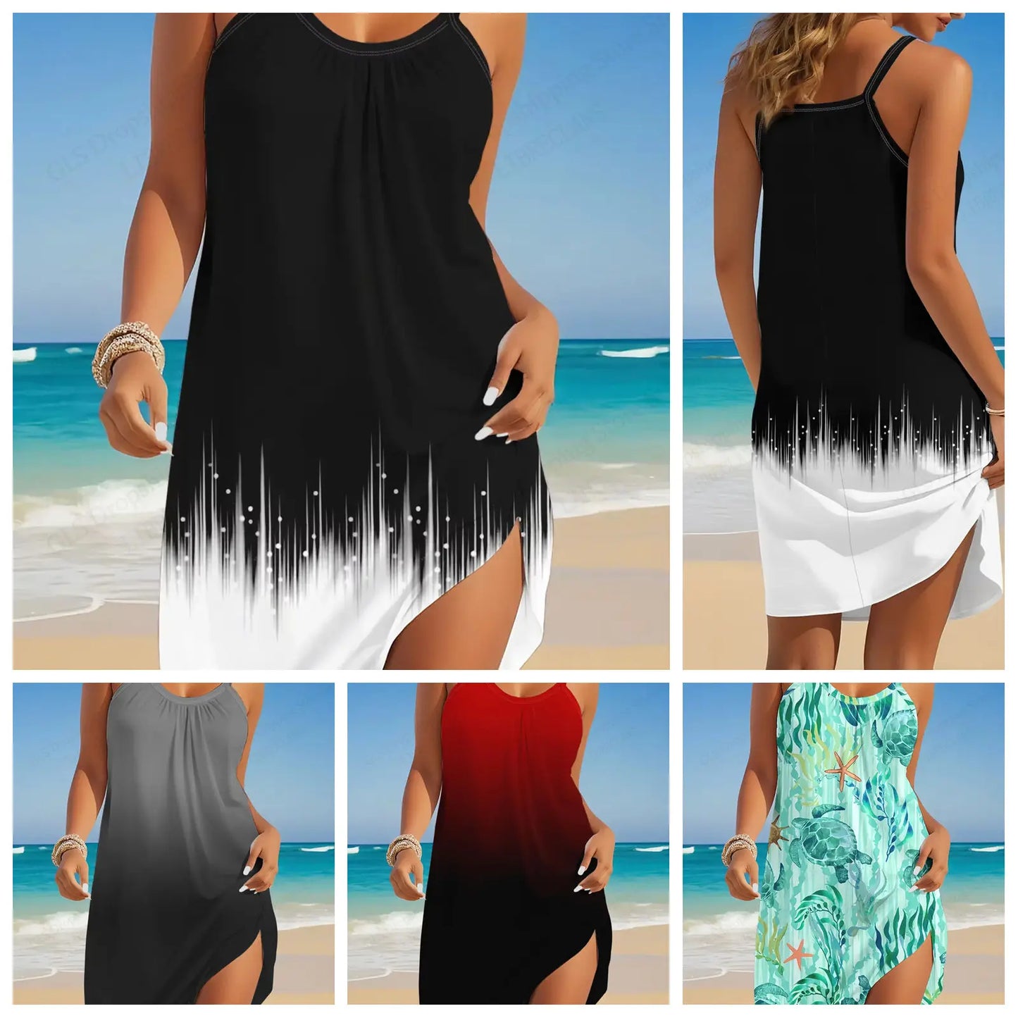 Bohemian Mini Dress - Womens Sleeveless Solid Color Beach Party Dress - ZOOMNSTORE