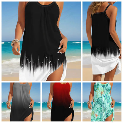 Bohemian Mini Dress - Womens Sleeveless Solid Color Beach Party Dress - ZOOMNSTORE