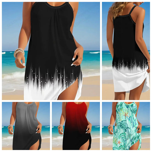 Bohemian Mini Dress - Womens Sleeveless Solid Color Beach Party Dress - ZOOMNSTORE