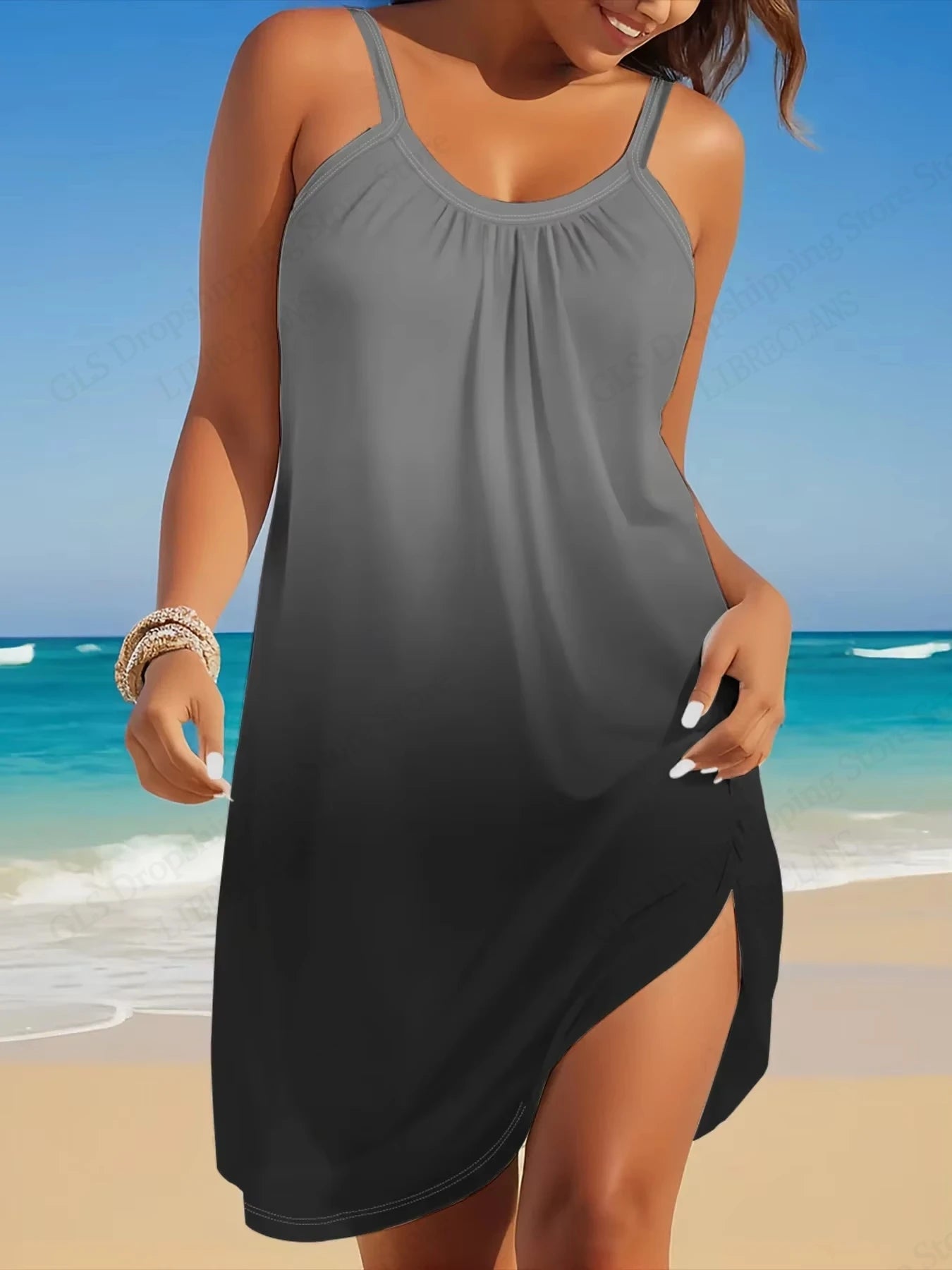 Bohemian Mini Dress - Womens Sleeveless Solid Color Beach Party Dress - ZOOMNSTORE