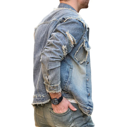 Street Stylish Retro Style Holes Slim Street Denim Jacket Coat Good Quality Distressed Male Casual Denim Jacket - ZOOMNSTORE