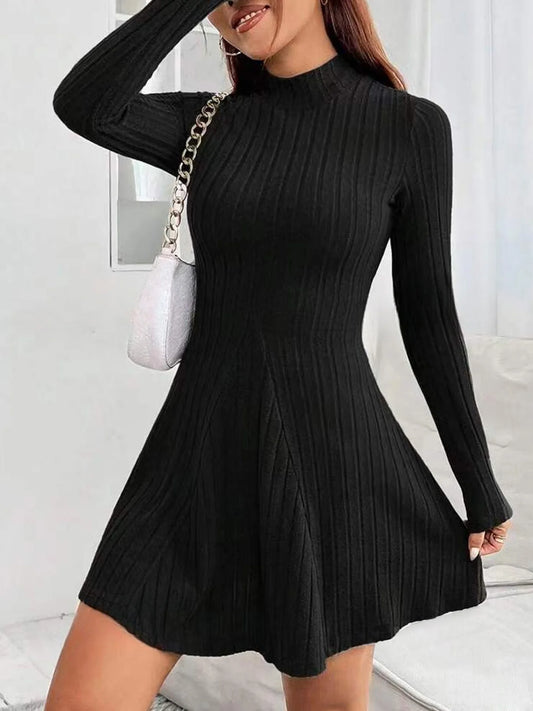 Slim Fit A-Line Dress – Women's Office Waist Cinched Mini Skirt Dress, Autumn Winter - ZOOMNSTORE