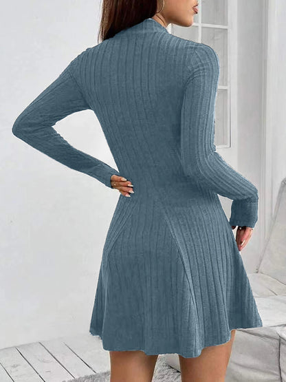 Slim Fit A-Line Dress – Women's Office Waist Cinched Mini Skirt Dress, Autumn Winter - ZOOMNSTORE