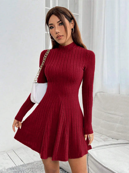 Slim Fit A-Line Dress – Women's Office Waist Cinched Mini Skirt Dress, Autumn Winter - ZOOMNSTORE
