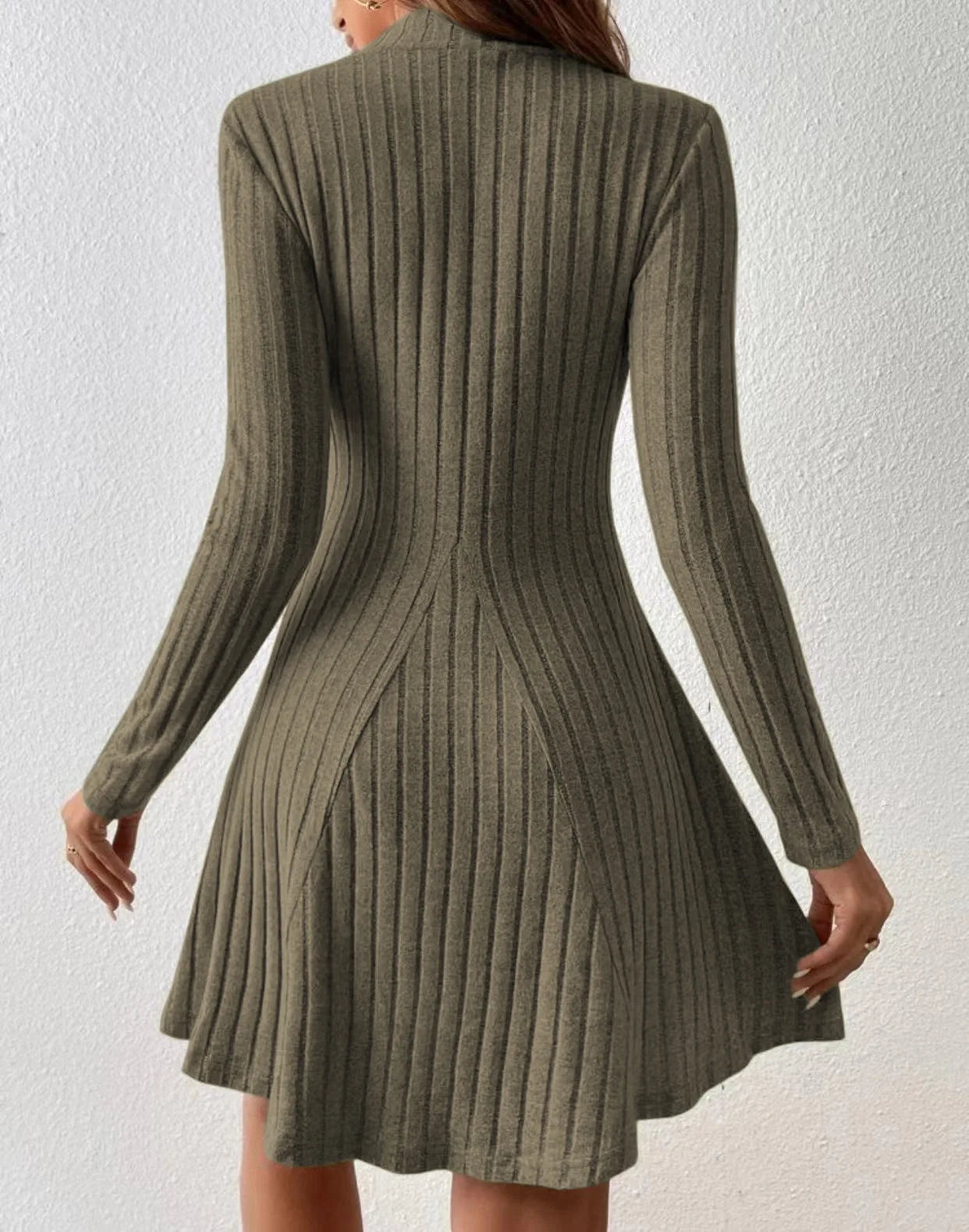 Slim Fit A-Line Dress – Women's Office Waist Cinched Mini Skirt Dress, Autumn Winter - ZOOMNSTORE