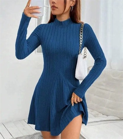 Slim Fit A-Line Dress – Women's Office Waist Cinched Mini Skirt Dress, Autumn Winter - ZOOMNSTORE
