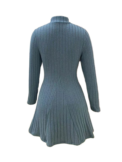Slim Fit A-Line Dress – Women's Office Waist Cinched Mini Skirt Dress, Autumn Winter - ZOOMNSTORE
