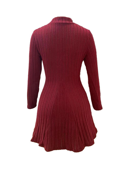 Slim Fit A-Line Dress – Women's Office Waist Cinched Mini Skirt Dress, Autumn Winter - ZOOMNSTORE