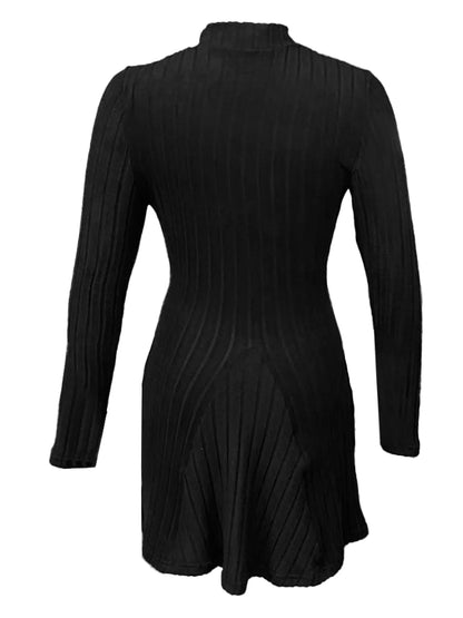 Slim Fit A-Line Dress – Women's Office Waist Cinched Mini Skirt Dress, Autumn Winter - ZOOMNSTORE
