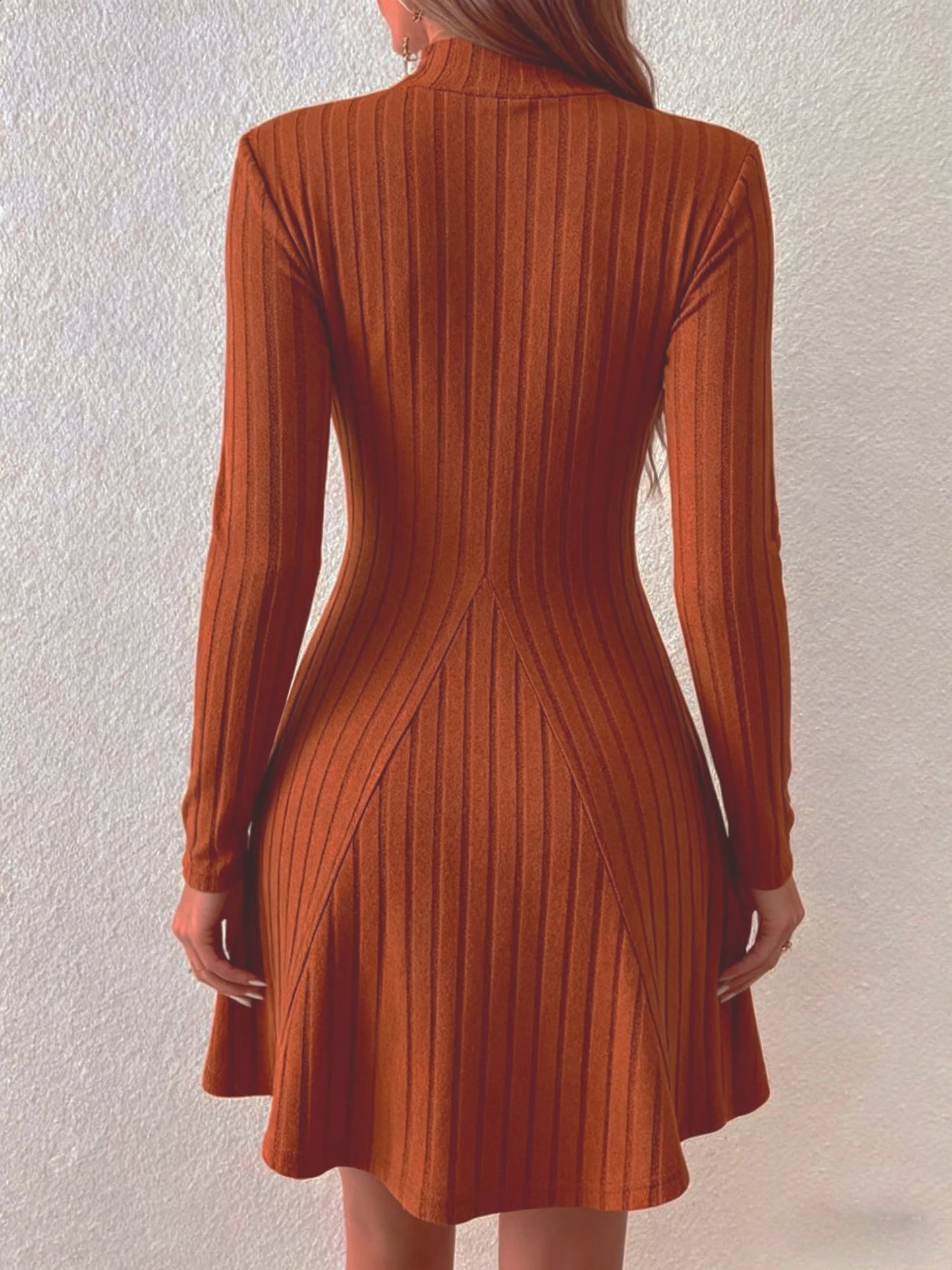 Slim Fit A-Line Dress – Women's Office Waist Cinched Mini Skirt Dress, Autumn Winter - ZOOMNSTORE