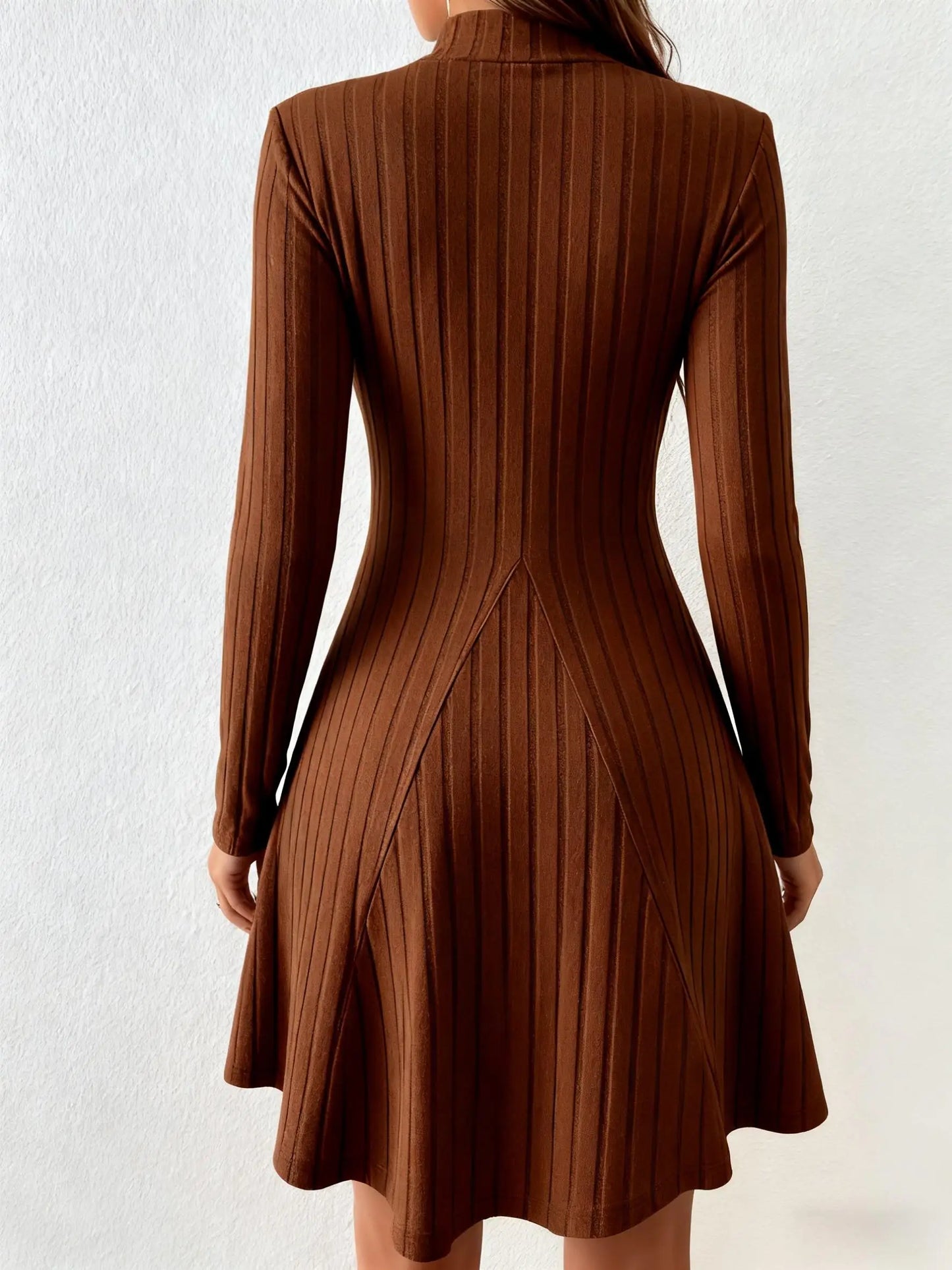 Slim Fit A-Line Dress – Women's Office Waist Cinched Mini Skirt Dress, Autumn Winter - ZOOMNSTORE