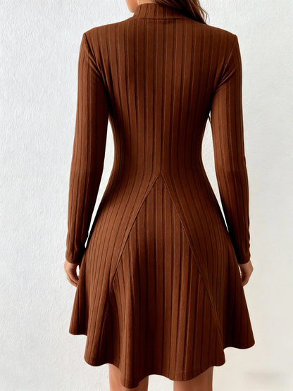 Slim Fit A-Line Dress – Women's Office Waist Cinched Mini Skirt Dress, Autumn Winter - ZOOMNSTORE