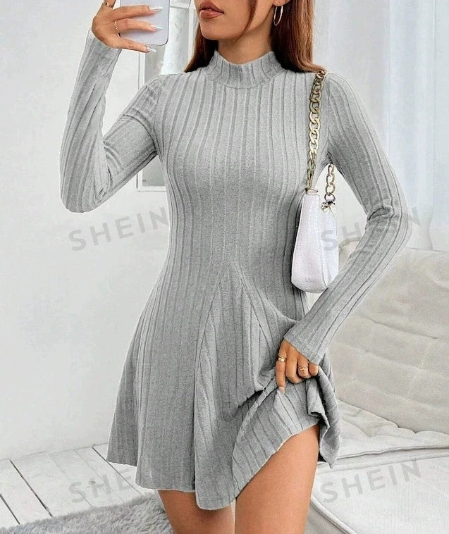Slim Fit A-Line Dress – Women's Office Waist Cinched Mini Skirt Dress, Autumn Winter - ZOOMNSTORE