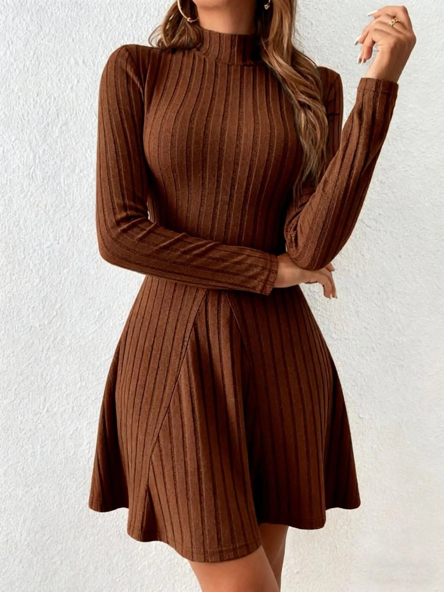 Slim Fit A-Line Dress – Women's Office Waist Cinched Mini Skirt Dress, Autumn Winter - ZOOMNSTORE