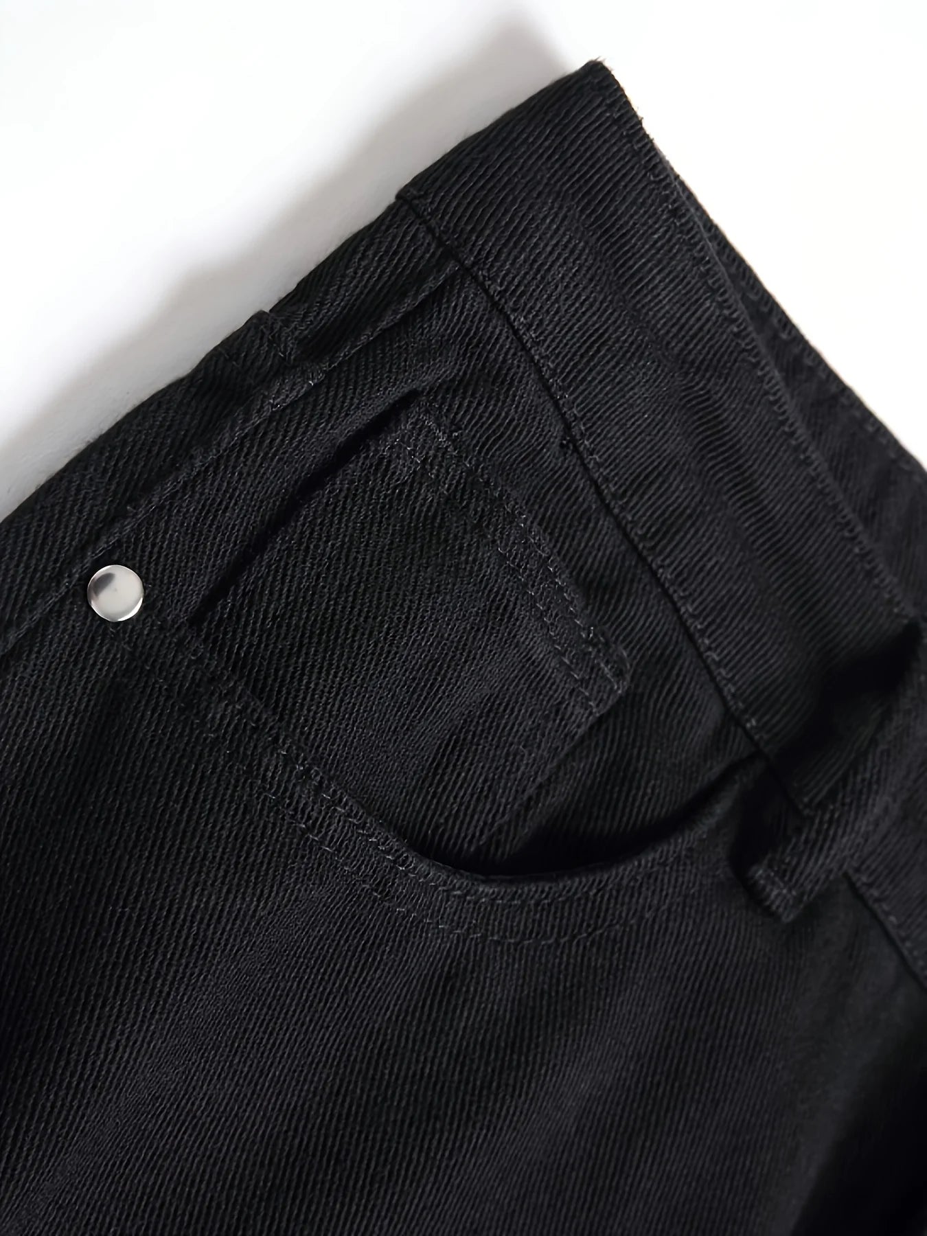 Slim Fit Denim Pants - Men's Black Perforated Button Fly Jeans, Midweight - ZOOMNSTORE