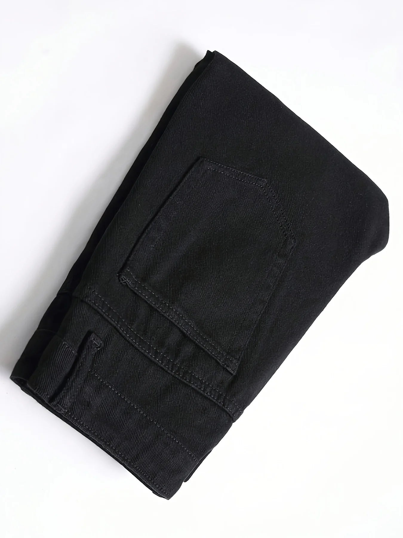 Slim Fit Denim Pants - Men's Black Perforated Button Fly Jeans, Midweight - ZOOMNSTORE
