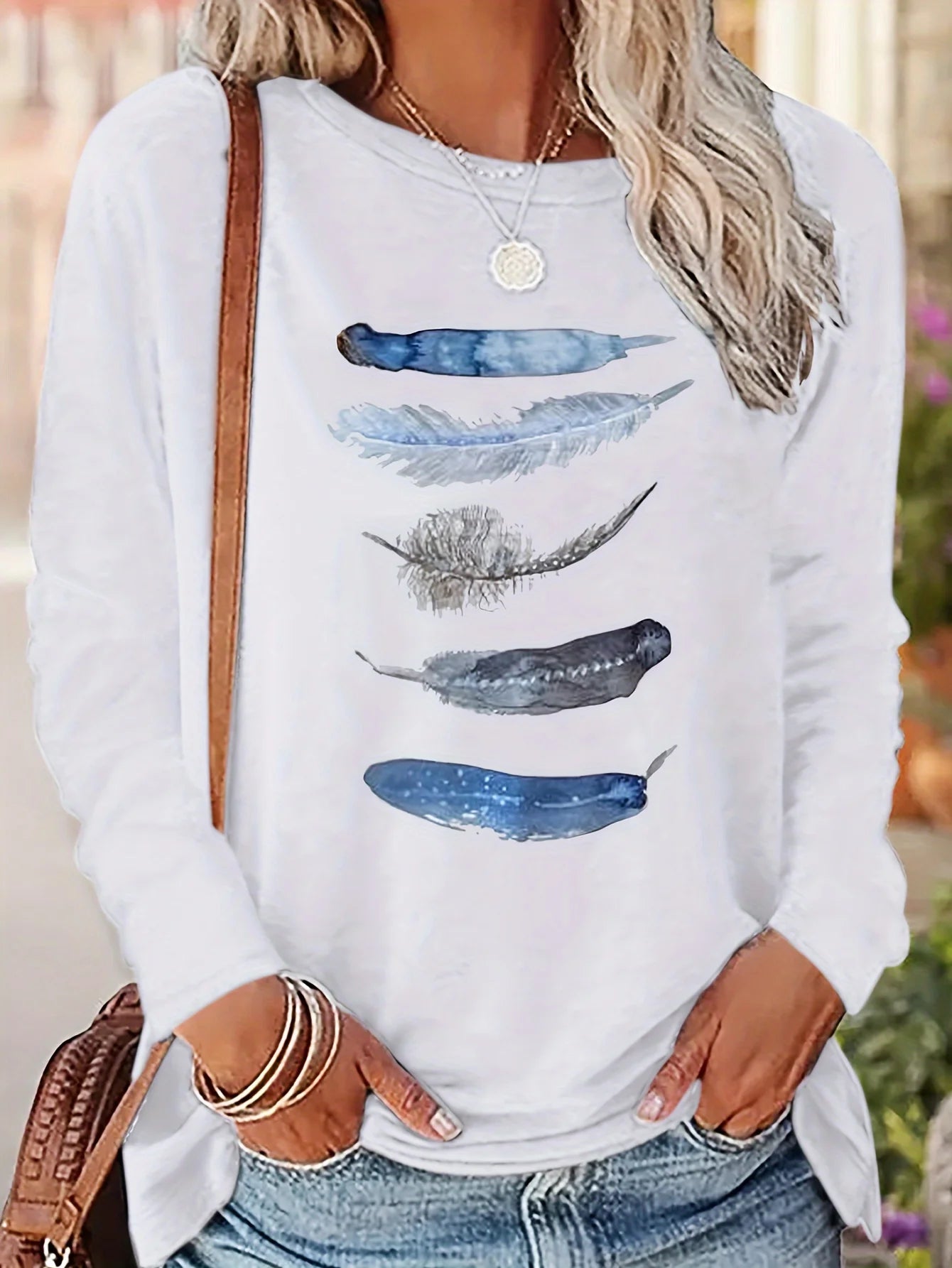 Slim Fit Womens Long Sleeve Cotton T-Shirt - Thin White Top - ZOOMNSTORE