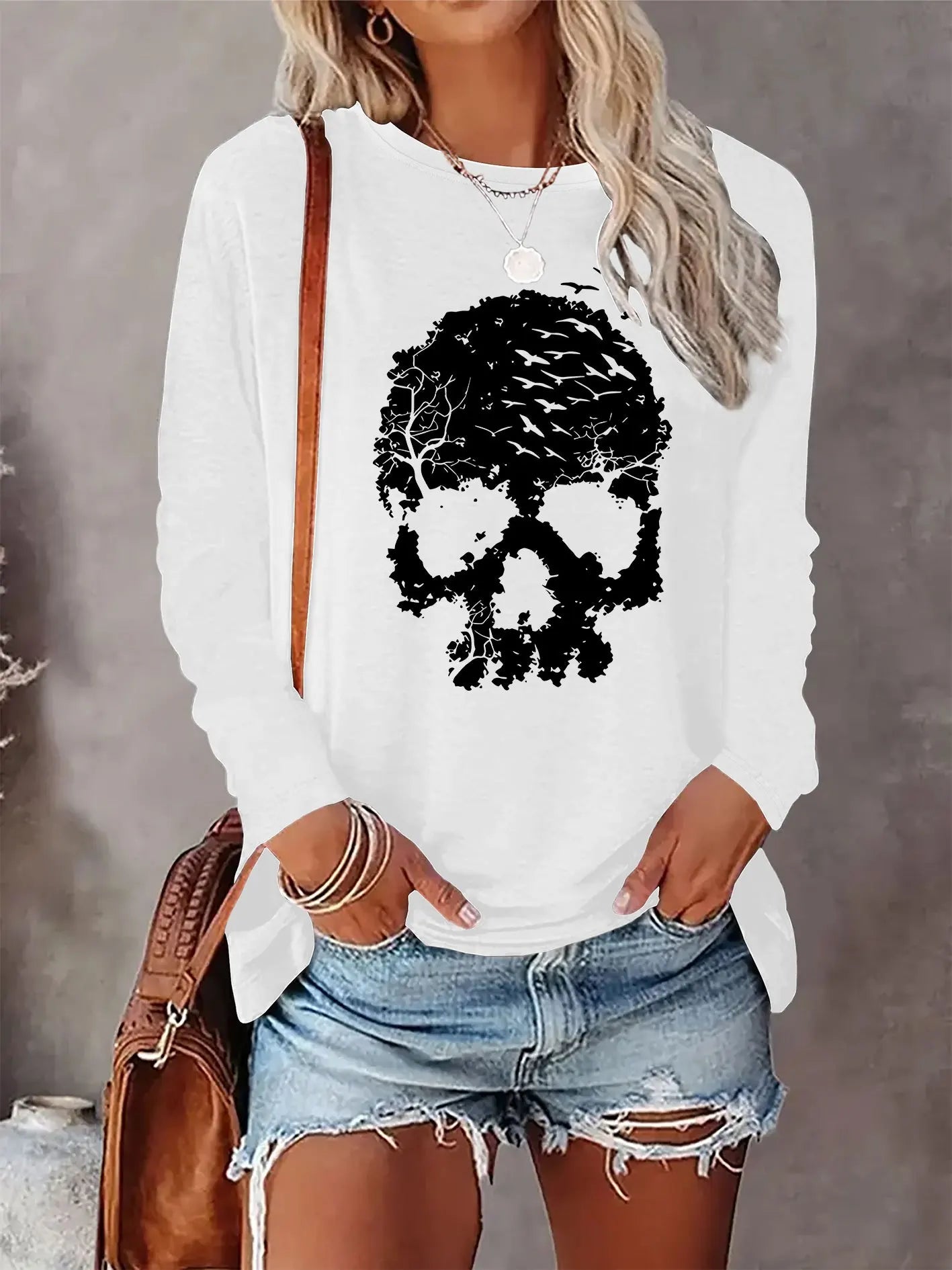 Slim Fit Womens Long Sleeve Cotton T-Shirt - Thin White Top - ZOOMNSTORE